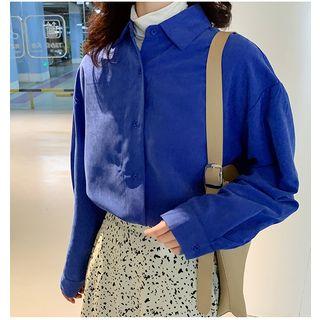 Plain Shirt / Print A-line Midi Skirt / Set
