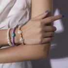 Faux Pearl & Bead Bracelet 0242 - Set Of 3 - White & Purple - One Size