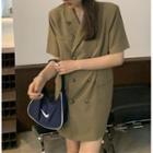 Short-sleeve Double Breasted Coat Dress Brown - One Size