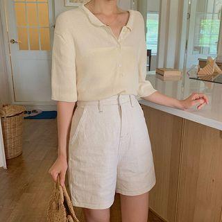 Collared Pastel-color Knit Top