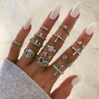 Set Of 14: Rhinestone / Alloy Ring (assorted Designs) 10088 - Set Of 14 - Silver - One Size