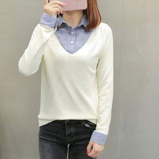 Mock Two-piece Stripe Panel Sweatshirt