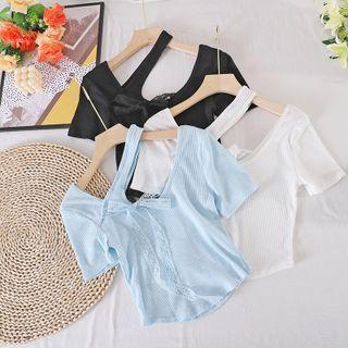 Asymmetrical Cutout Halter Short-sleeve Top