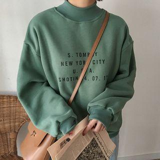 Lettering Mock-neck Loose-fit Pullover