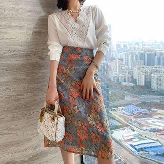 Set: Long-sleeve Blouse + Midi Shift Skirt