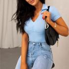 Short-sleeve Collar V-neck Top