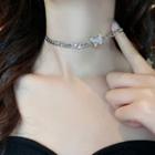 Rhinestone Butterfly Stainless Steel Choker Silver - One Size