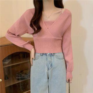 Mock-two-piece Long-sleeve Plain Slim Fit Camisole Top