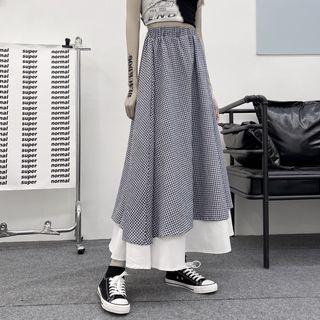 Gingham Midi A-line Layered Skirt