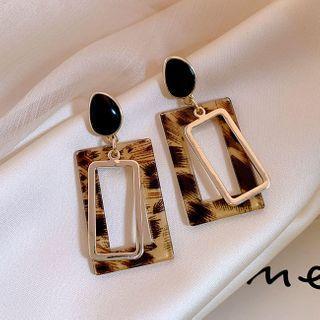 Leopard Print Alloy Rectangle Dangle Earring 1 Pair - Leopard - Gold & Black - One Size