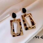 Leopard Print Alloy Rectangle Dangle Earring 1 Pair - Leopard - Gold & Black - One Size