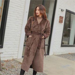 Long Faux-fur Coat With Sash