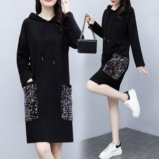 Sequined Pocket Hoodie Dress