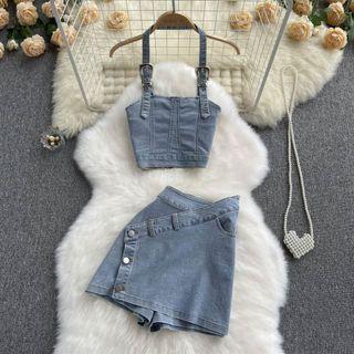 Set: Denim Camisole Top + Skorts