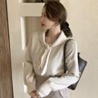 Tie-neck Lantern-sleeve Sweater