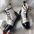 Tweed Paneled Lace-up Ankle Boots