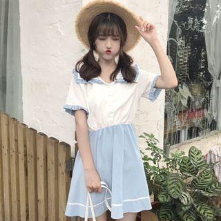 Ruffled Sailor Collar Short-sleeve Mini A-line Dress As Shown In Figure - One Size