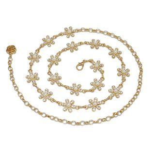 Rhinestone Flower Chain Belt Gold - One Size