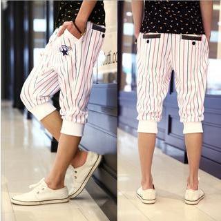 Striped Color-block Drawstring Cropped Sweatpants
