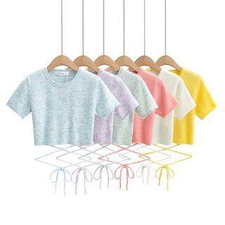 Short-sleeve Tie-waist Crop Knit Top