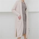 Shawl-collar Deep-slit Long Cardigan