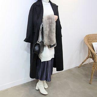 Snap-button Wool Blend Long Coat