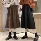 High-waist Woolen Plain Midi Skirt