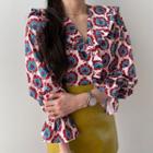 3/4-sleve Floral Blouse