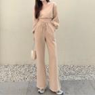 Long-sleeve V-neck Top / Wide-leg Pants