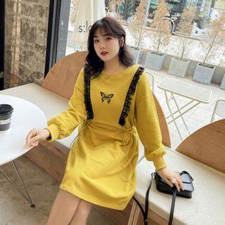 Long-sleeve Butterfly Embroidered A-line Dress