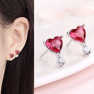 Rhinestone Heart Earring With Earring Back - 1 Pair - Earring - As Shown In Figure - One Size