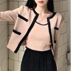 Set: Contrast Trim Cardigan + Tank Top