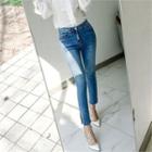 Faux-pearl Detail Washed Slim-fit Jeans