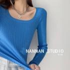 U-neck Ribbed-knit Crop Top