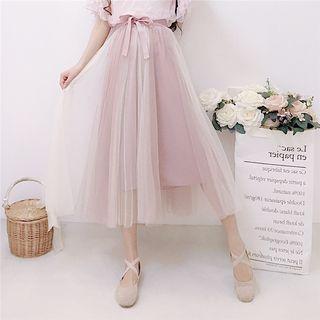 Two-tone A-line Midi Mesh Skirt