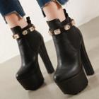 Embellished Faux Leather Platform Chunky Heel Ankle Boots