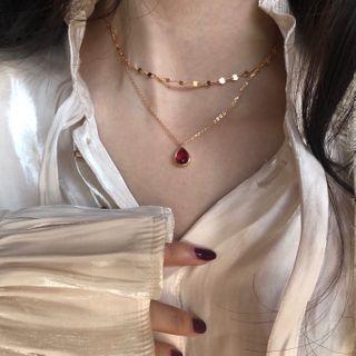 Gemstone Droplet Pendant Sterling Silver Layered Necklace