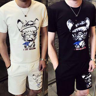 Set: Short-sleeve Dog Print T-shirt + Shorts