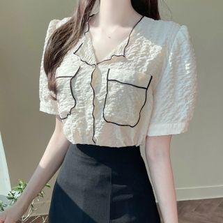 Dual-pocket Piped Embossed Blouse