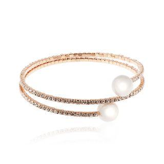 Double Bangle With White Austrian Element Crystals And Fashion Pearls
