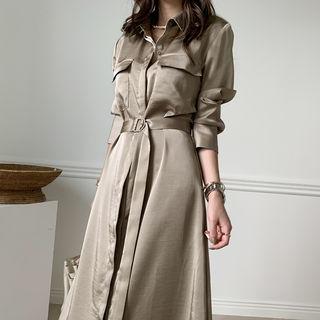 Belted Satin Long Shirtdress