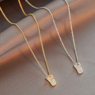 Rhinestone Slipper Pendant Necklace Xl053 - 1pc - Gold - One Size