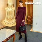 Collared Balloon-sleeve Long Dress