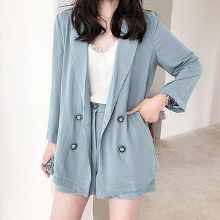 Set: Double-breasted 3/4-sleeve Blazer + Dress Shorts