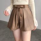 High-waist Ribbon Faux Leather Shorts