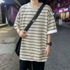 Applique Short-sleeve Striped T-shirt