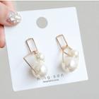 Faux Pearl Alloy Square Dangle Earring White & Gold - One Size