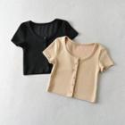 Short Sleeve Plain Ribbed-knit Crop Top