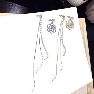 Non-matching Rhinestone Flower Fringed Earring