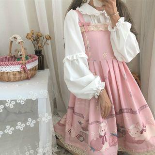 Rabbit Printed Jumper Dress / Ruffle Blouse